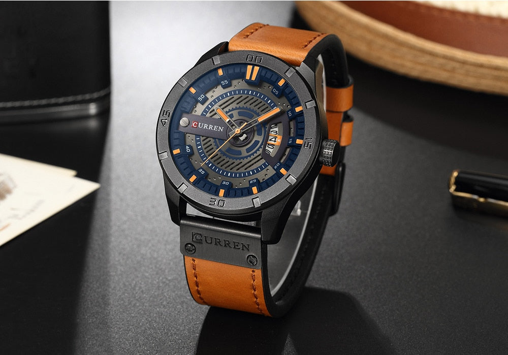 YSYH Men's Sports Quartz-Watches Calendar Leather Strap Waterproof Wristwatch Male Clock Montre Homme