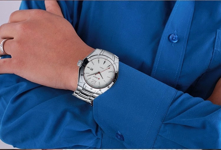 YSYH &Casual Date Men Watches Steel Band Quartz Waterproof Wristwatches erkek kol saat