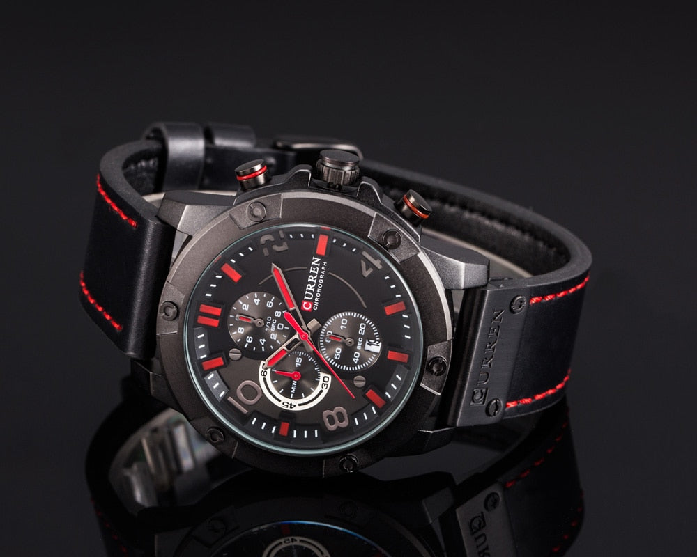YSYH   Men Watch  Casual Chronograph Quartz Wristwatch Leather Strap Date Male Clock