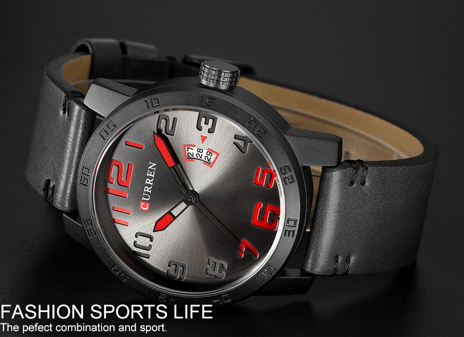 YSYH Leather Strap Quartz-Watches Sport Men's Wristwatch Calendar Casual Male Clock