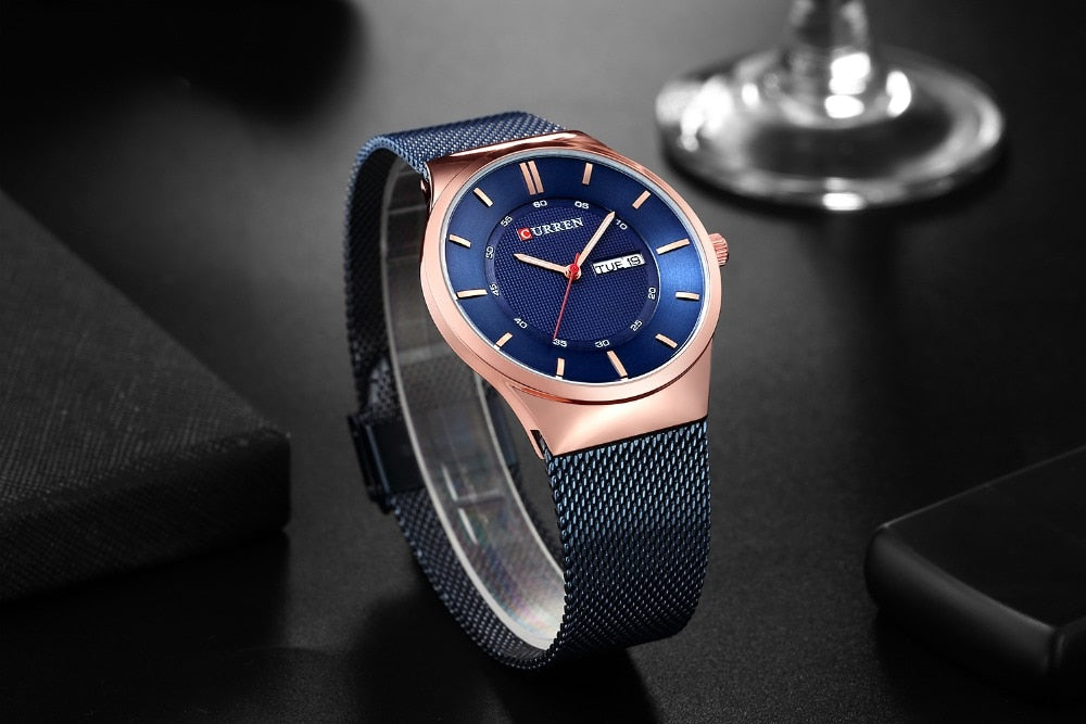 Men Simple Watch  Man Fashion Brand YSYH Casual Business Quartz Wristwatch With Week and Date Steel Mesh Relojes Hombre
