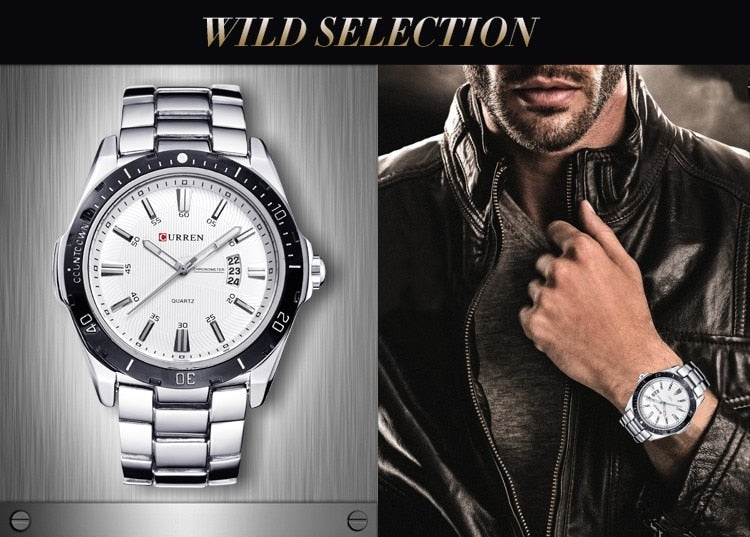 YSYH Men's Watches Luxury Fashion Business Quartz Wristwatch Full Steel Band Date Waterproof