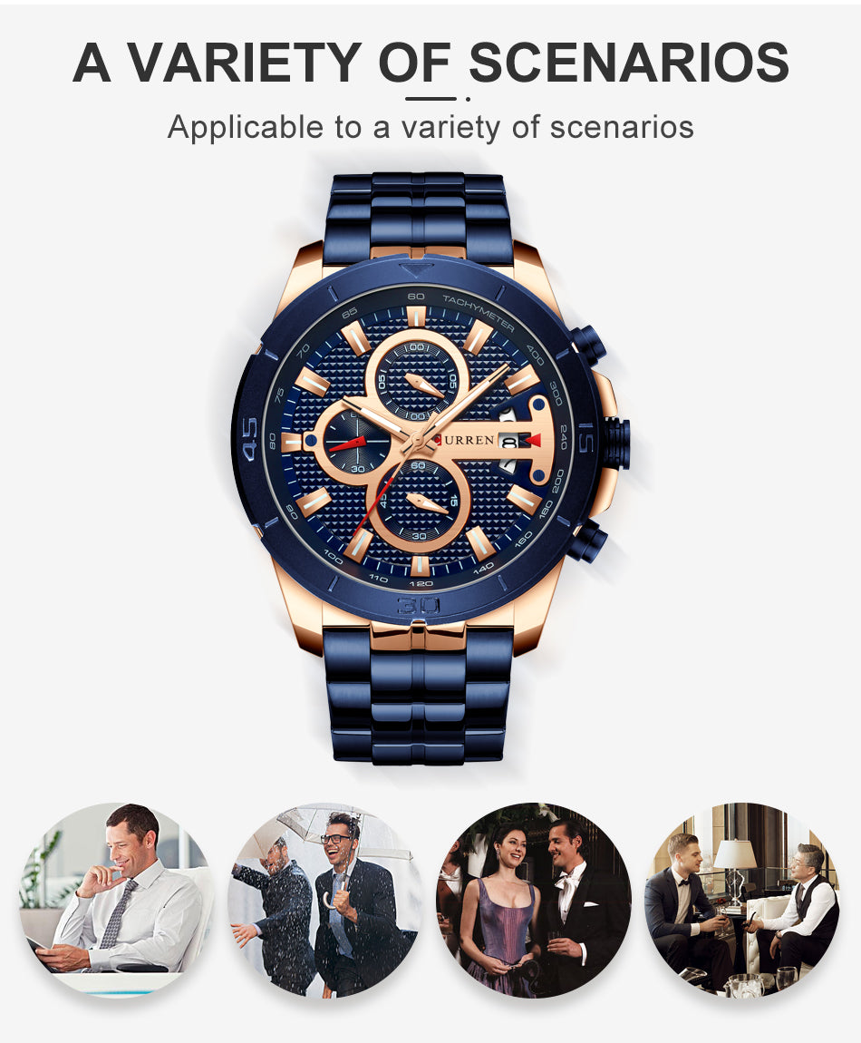 YSYH Men Watch  Luxury Chronograph Quartz Watches Stainless Steel Wristwatches Men Clock