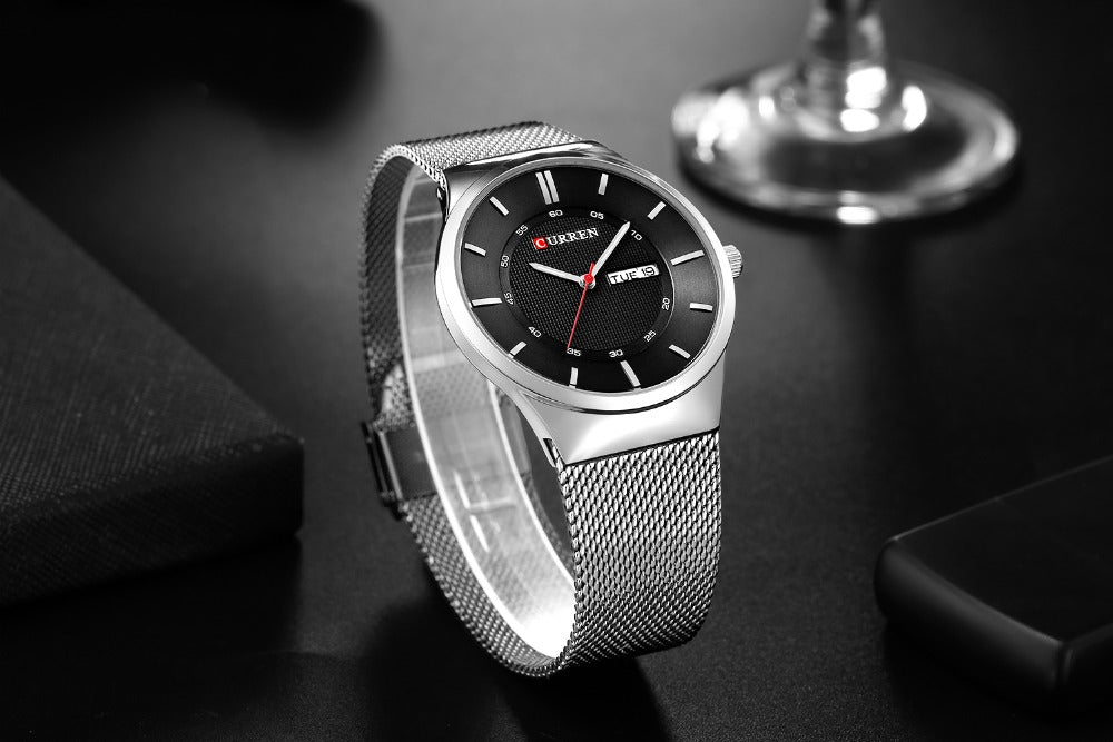 Men Simple Watch  Man Fashion Brand YSYH Casual Business Quartz Wristwatch With Week and Date Steel Mesh Relojes Hombre