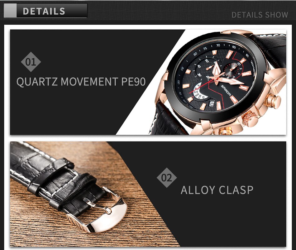 SANDA Men's Sport Watches Chronograph Leather Strap Quartz Army Military Wristwatches Top Brand Luxury Watch Men Clock  New