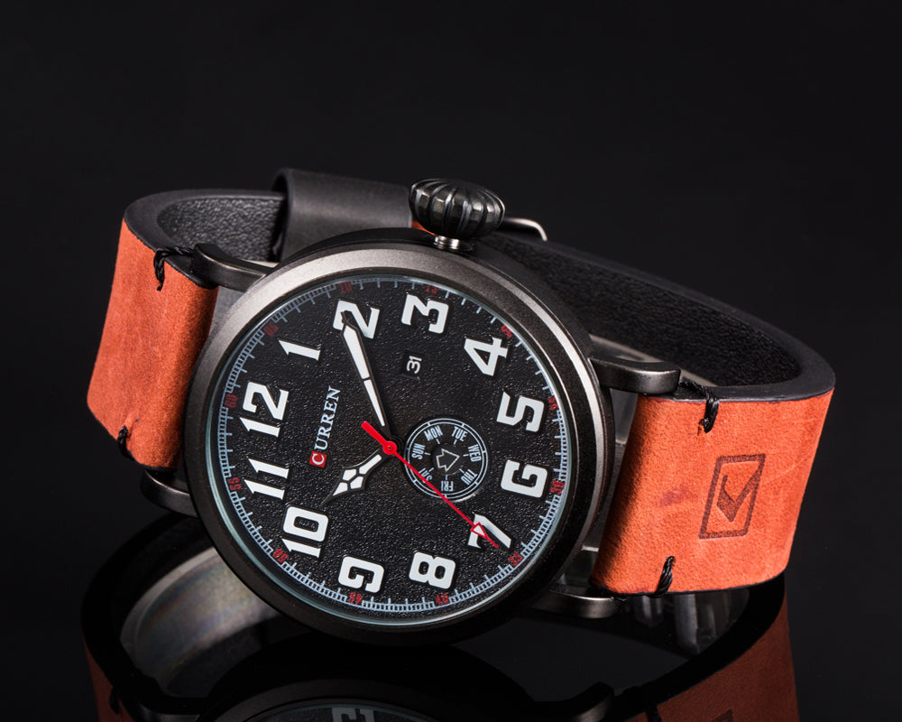 YSYH Leather Strap Men Watch Digital Dial Male Clock Display Date Week Quartz watch