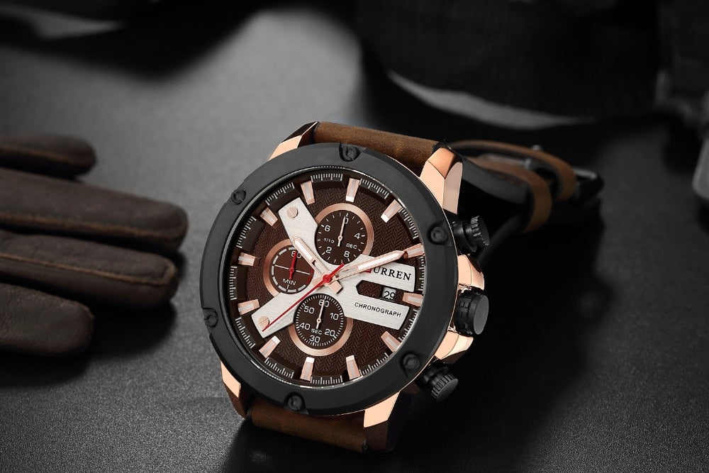 YSYH Luxury Men Multifunction Watch  Leather Quartz Wistwatches With Gifts For Men
