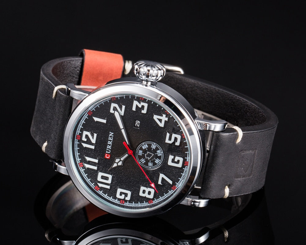 YSYH Leather Strap Men Watch Digital Dial Male Clock Display Date Week Quartz watch