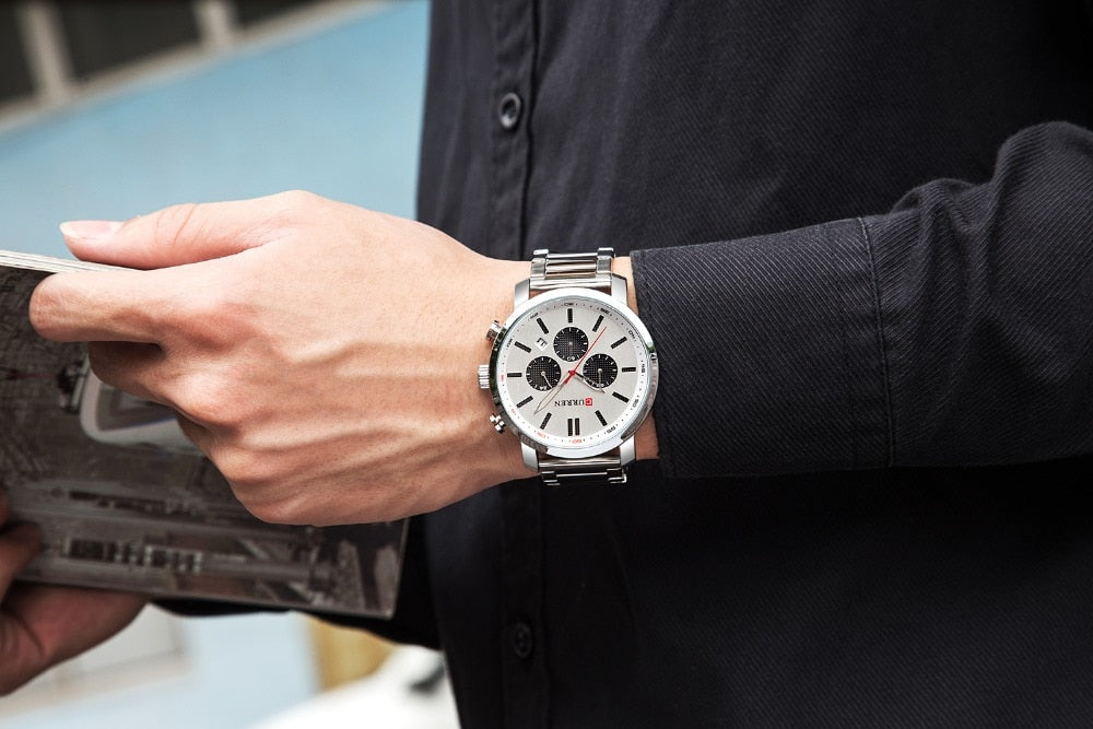 YSYH  Luxury  Casual Chronograph Date Stainless Steel Sport Military Male Clock Waterproof 30M