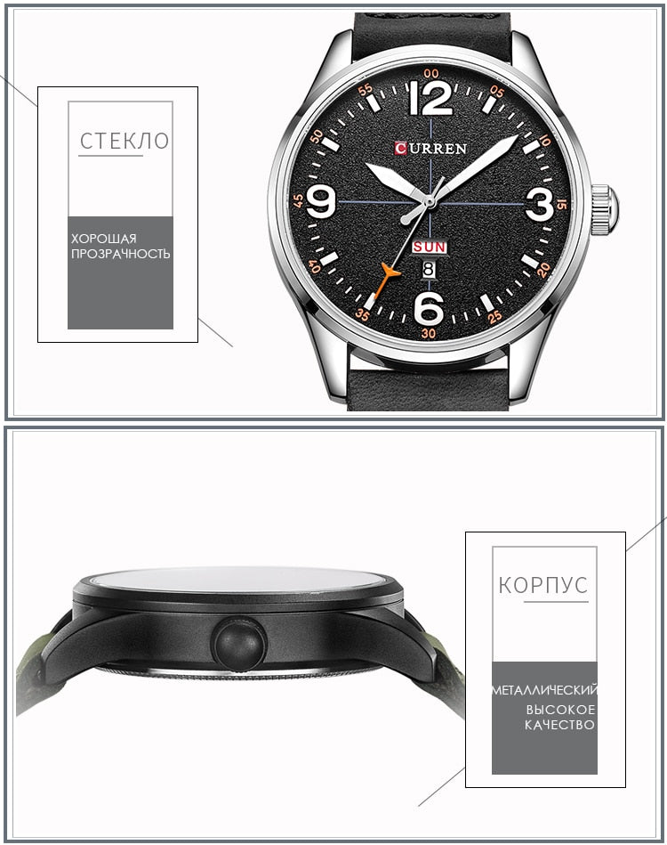 YSYH Simple style Calendar Casual Men Watches Leather Strap Male Clock  Quartz Week Display Wrist Watch