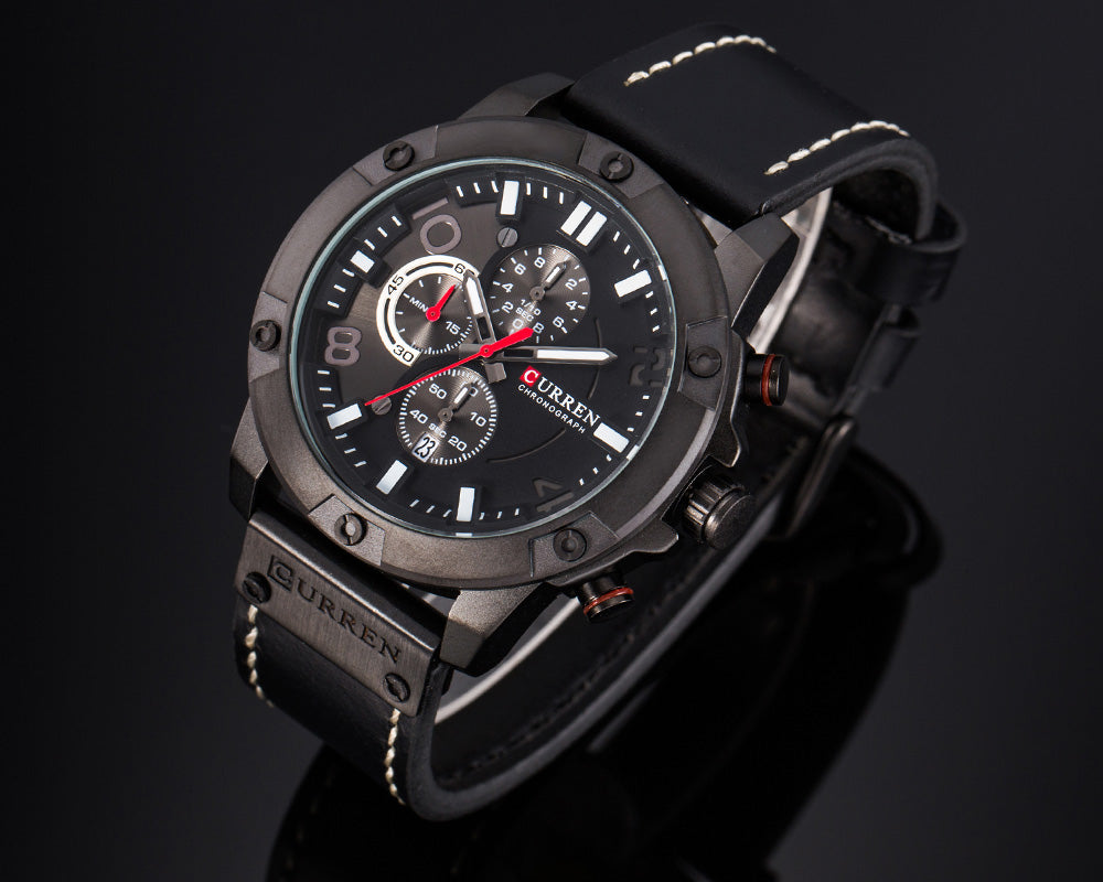 YSYH   Men Watch  Casual Chronograph Quartz Wristwatch Leather Strap Date Male Clock