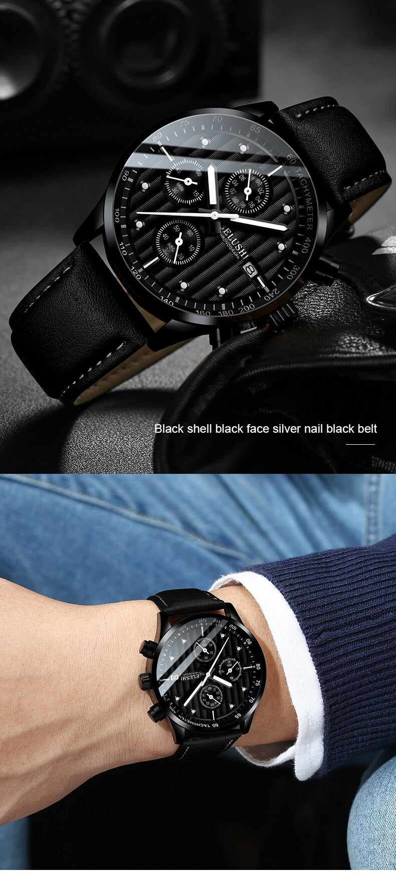 YSYH Men's watches waterproof sports man wrist watch clock three small dial design leather relogio masculino