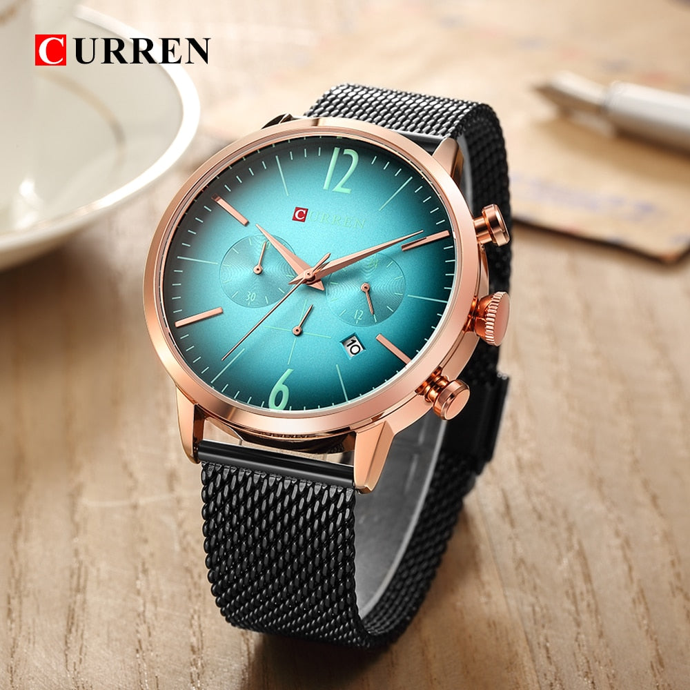YSYH Mens Sport Watches Creative Design Chronograph Quartz Wristwatch Steel Band Date Clock