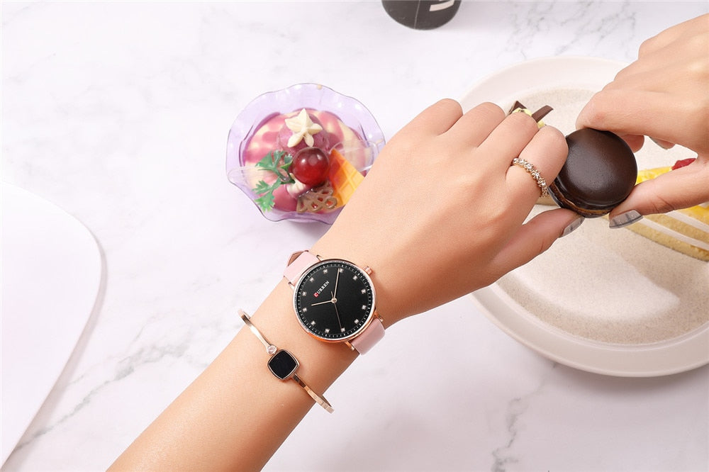 YSYH Womens Watches Charming Rhinestone Analog Quartz Wristwatch with Leather Ladies Gift Watch Female Clock bayan kol saati