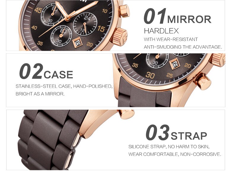YSYH Men's Watch Calendar Week Show Waterproof Luminous Quartz Watch Men High Quality Movement Clock Gold