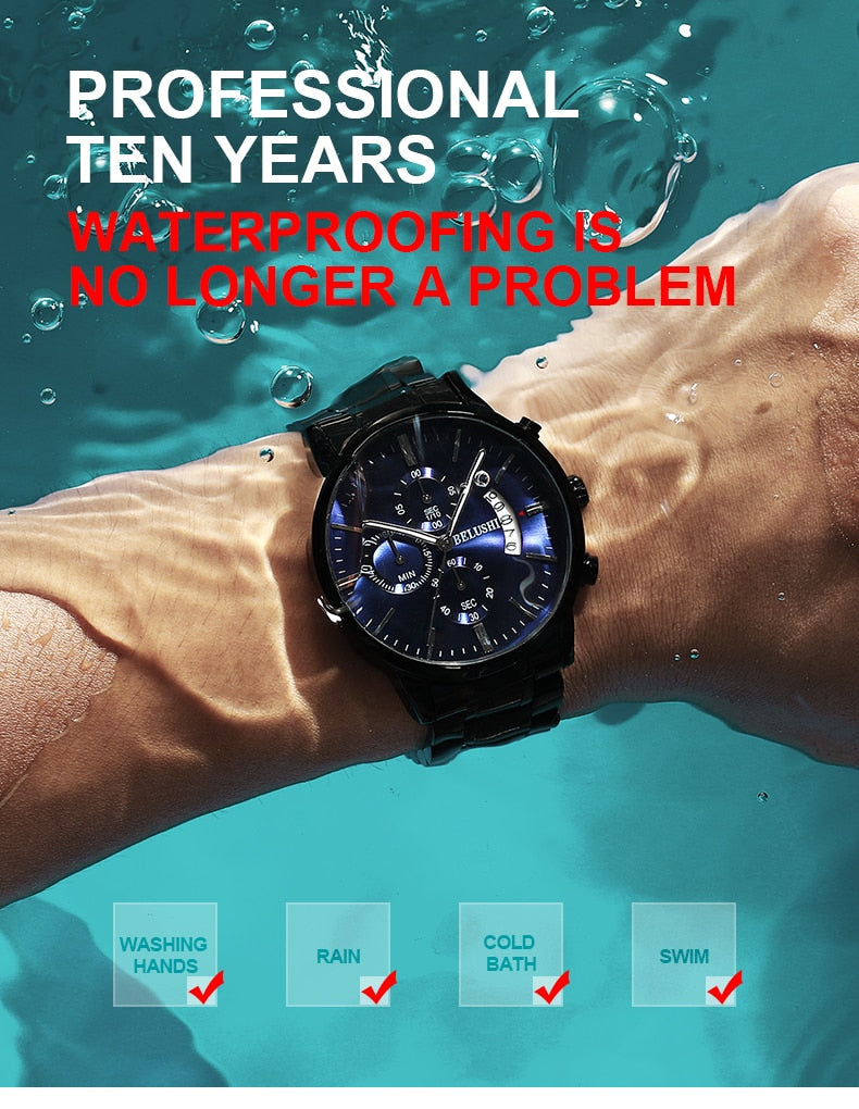 Men's watch luxury brand BELUSHI high-end man business casual watches male waterproof sports quartz wristwatch relogio masculino