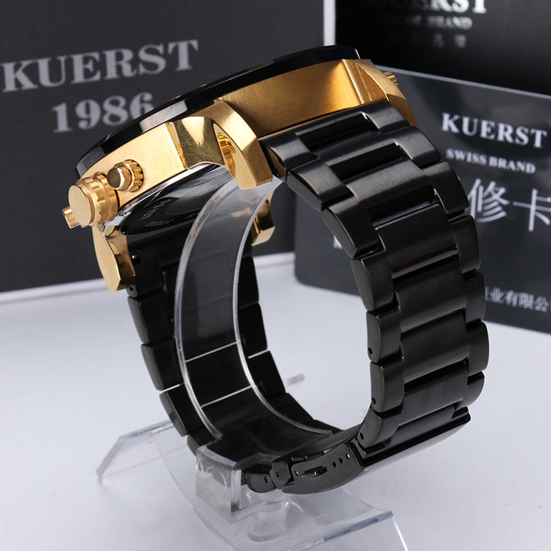 YSYH Men's Gold Watch Luxury Brand Waterproof Sport Quartz Clock Four Time Zone Display Big Dial Wrist Watch Men  New