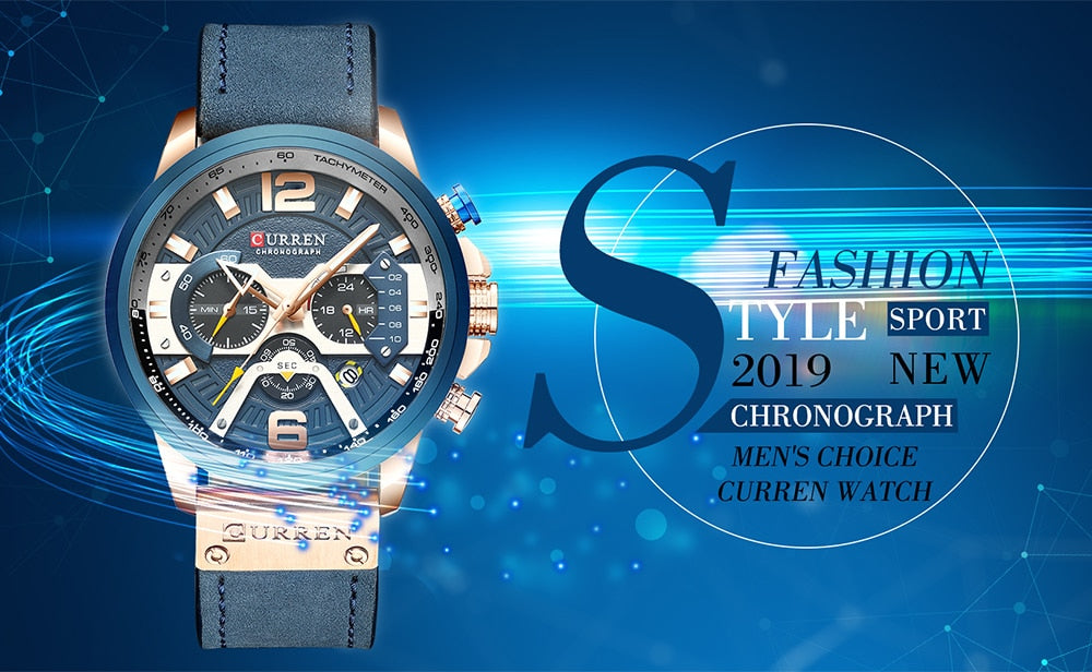 YSYH Luxury Leather SportsWatch Men Chronograph Quartz Man Clock