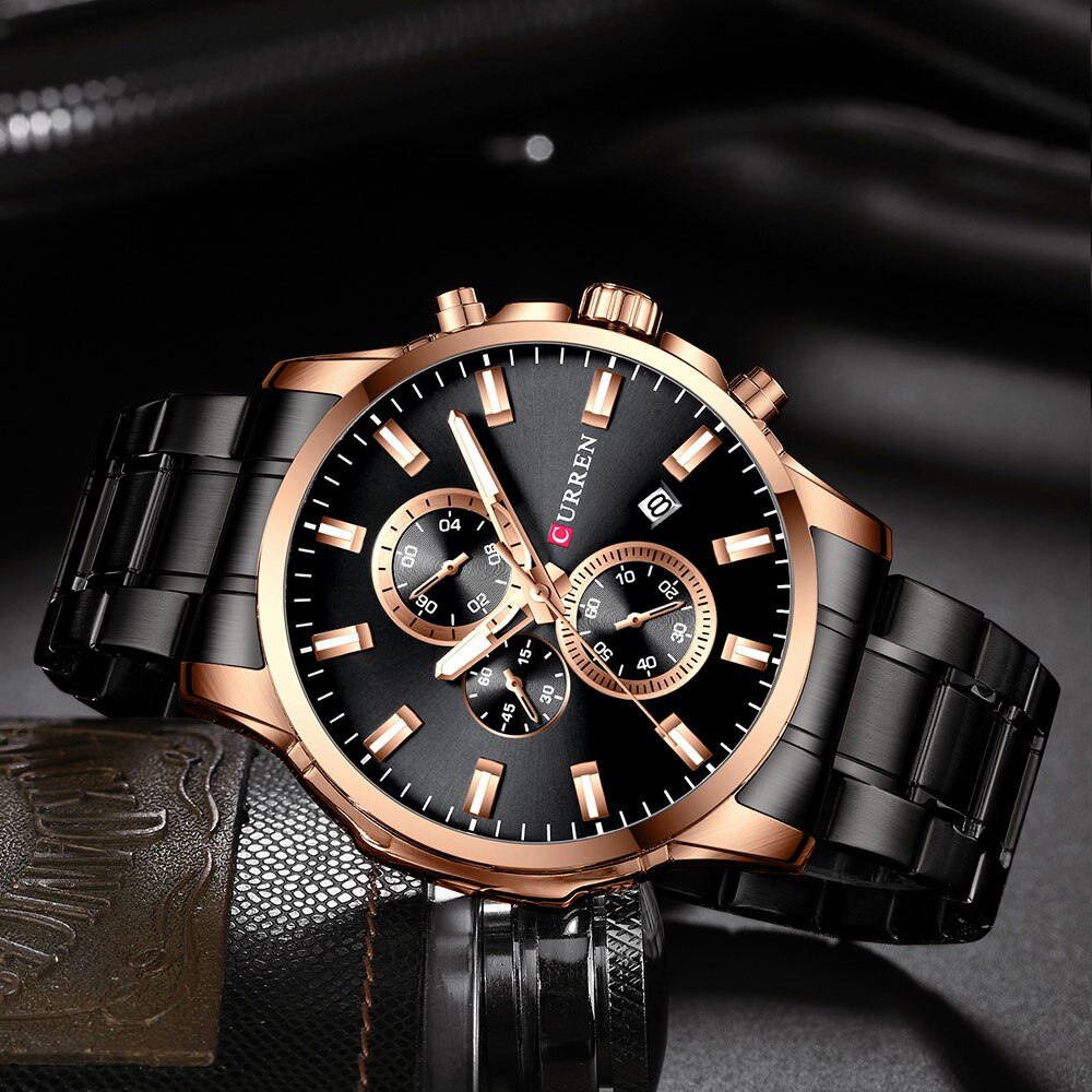 YSYH Fashion Watches Men Coffee Clock Men Quartz Wristwatch Stainless Steel Band Chronograph Watch Male
