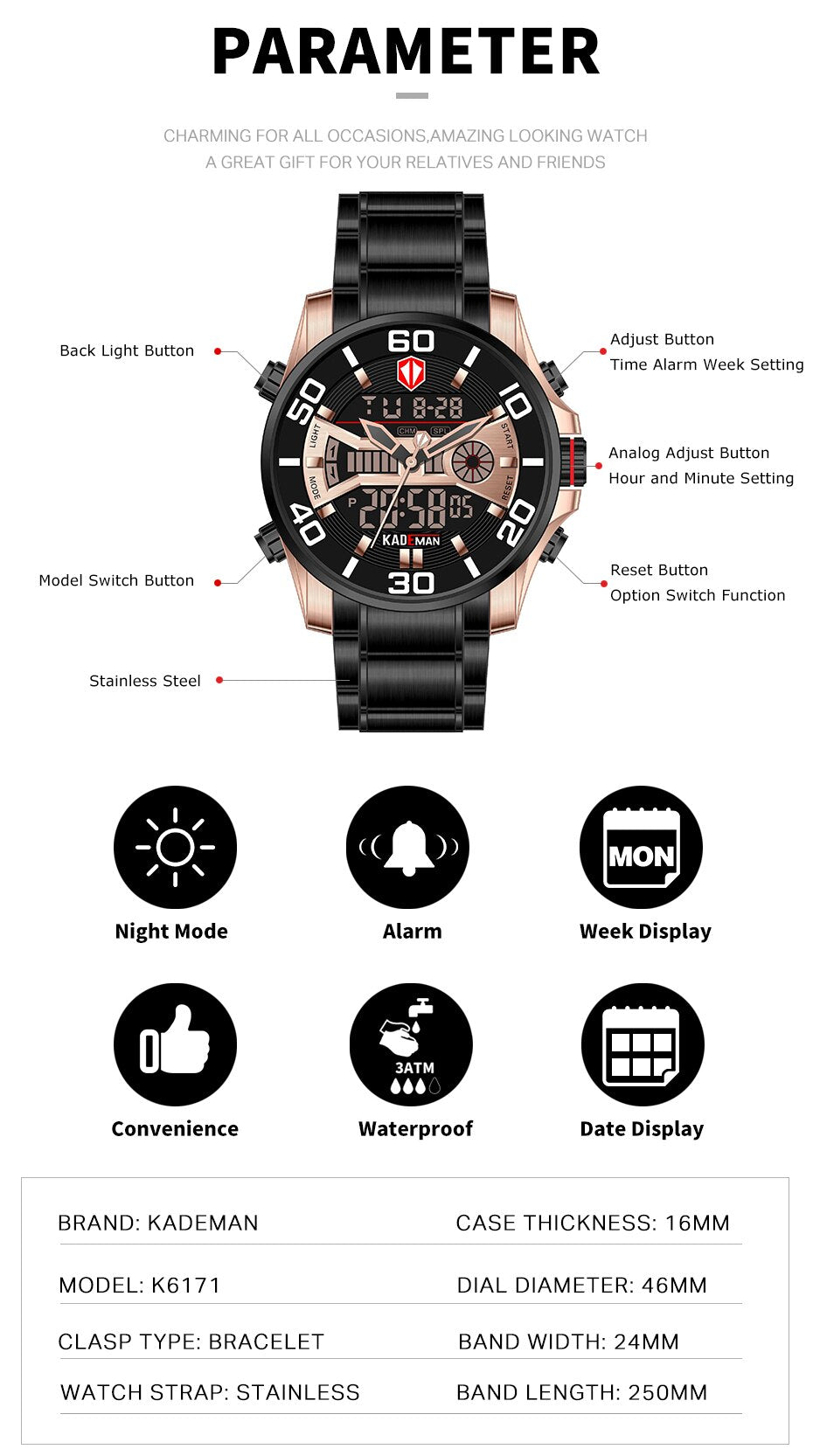 YSYH Men Army Sport Watches Male Military Stainless Quartz Clock Top Brand Mens LED Analog Digital Watch Relogio Masculino