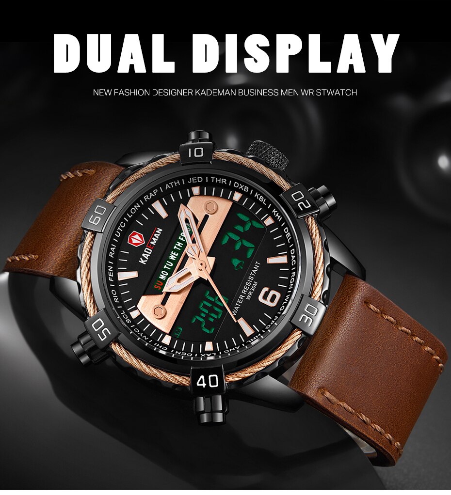 Luxury Male Watch with Alarm Clock Luminous Dial Digital Quartz Top Brand Man Watches  New Dual Display Men's Watch