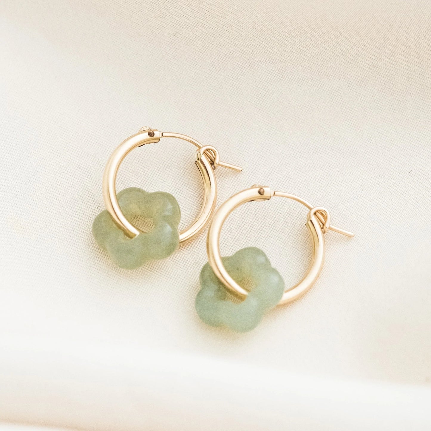 Jade Flower Hoop Earrings