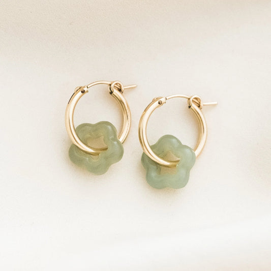 Jade Flower Hoop Earrings