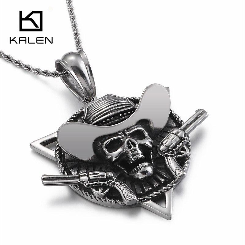 Gothic Skull with Guns Stainless Steel Triangle Pirate Skull Collar Necklace-Necklace Pendant-Rossny