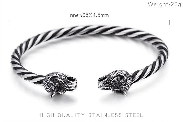 Stainless Steel Double Skull Heads Cuff Bracelet & Bangle Gothic Twist Wristband Biker Jewelry-Bracelets-Rossny