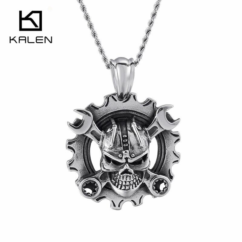 Punk Gothic Stainless Steel Skull Pendant Necklace Spanner Skeleton Chain-Necklace Pendant-Rossny