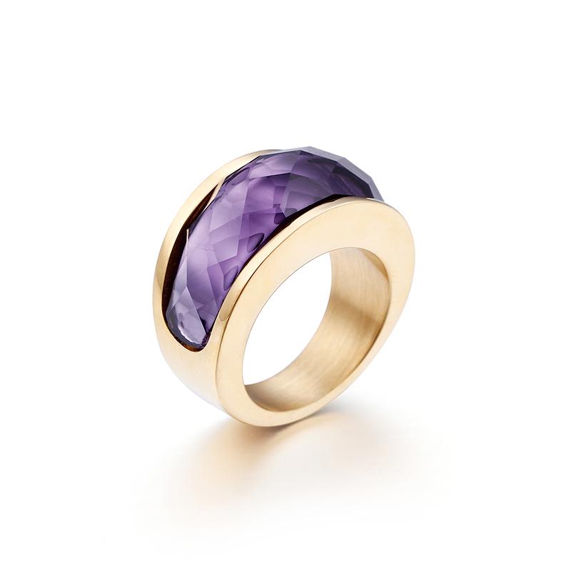 Rossny Wedding Crystal Party All Rings Gold/Silver Stainless Steel Colorful Stone Charm-Rossny
