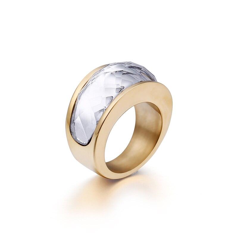 Rossny Wedding Crystal Party All Rings Gold/Silver Stainless Steel Colorful Stone Charm-Rossny