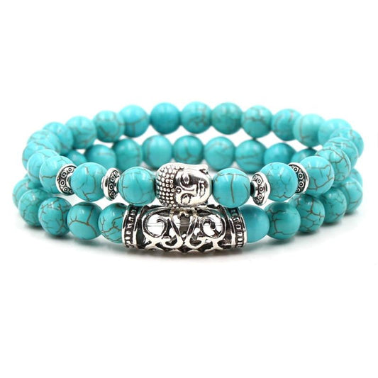 Silver Buddha Lava Skeleton Turquoises Beads Bracelet-Bracelet-Rossny