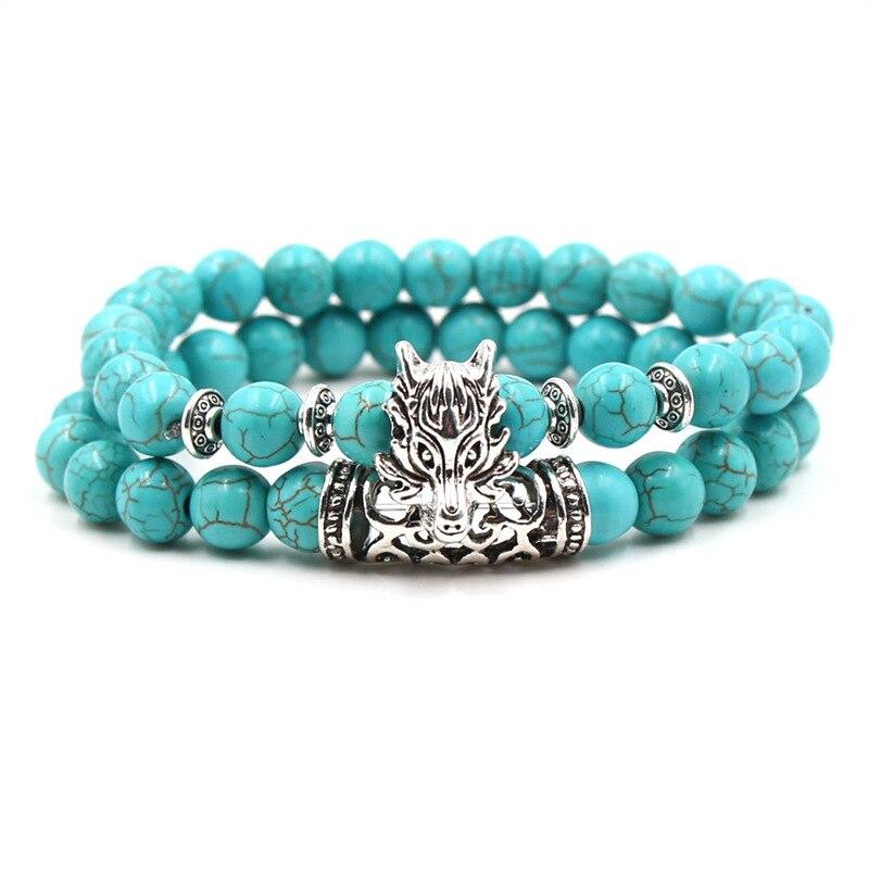 Silver Buddha Lava Skeleton Turquoises Beads Bracelet-Bracelet-Rossny