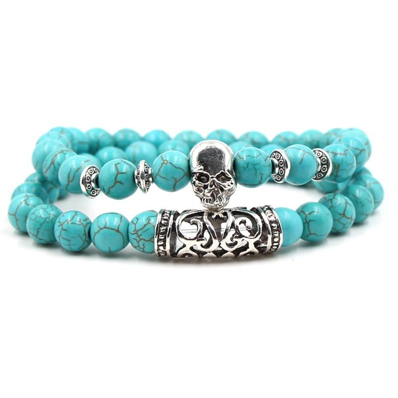 Silver Buddha Lava Skeleton Turquoises Beads Bracelet-Bracelet-Rossny