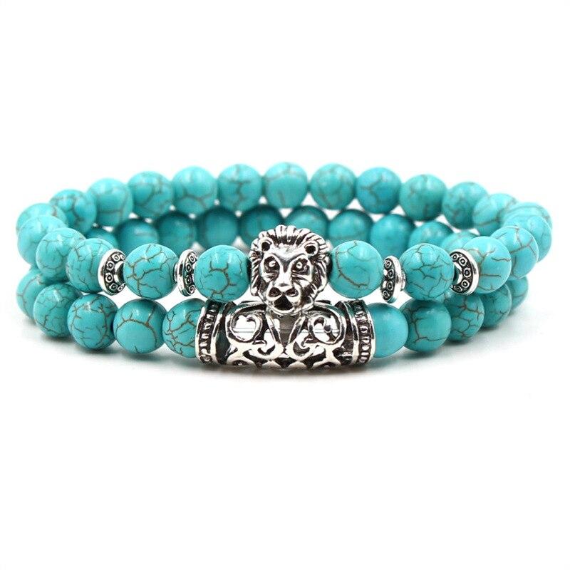 Silver Buddha Lava Skeleton Turquoises Beads Bracelet-Bracelet-Rossny