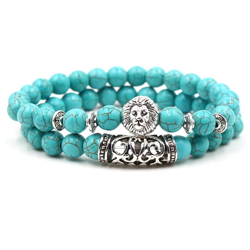 Silver Buddha Lava Skeleton Turquoises Beads Bracelet-Bracelet-Rossny