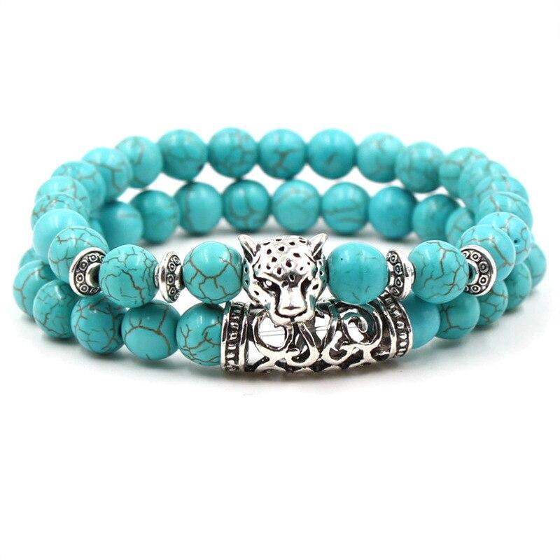 Silver Buddha Lava Skeleton Turquoises Beads Bracelet-Bracelet-Rossny