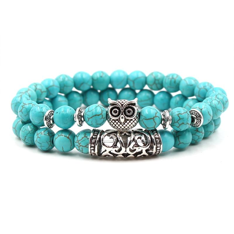 Silver Buddha Lava Skeleton Turquoises Beads Bracelet-Bracelet-Rossny