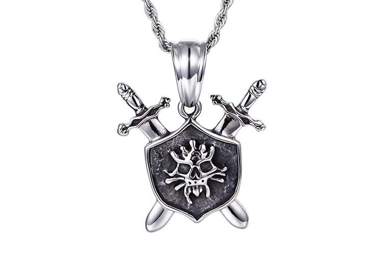 Viking Style Skull Stainless Steel Rock Skeleton Pendant Necklace Long Chain Cool Biker-Necklace Pendant-Rossny