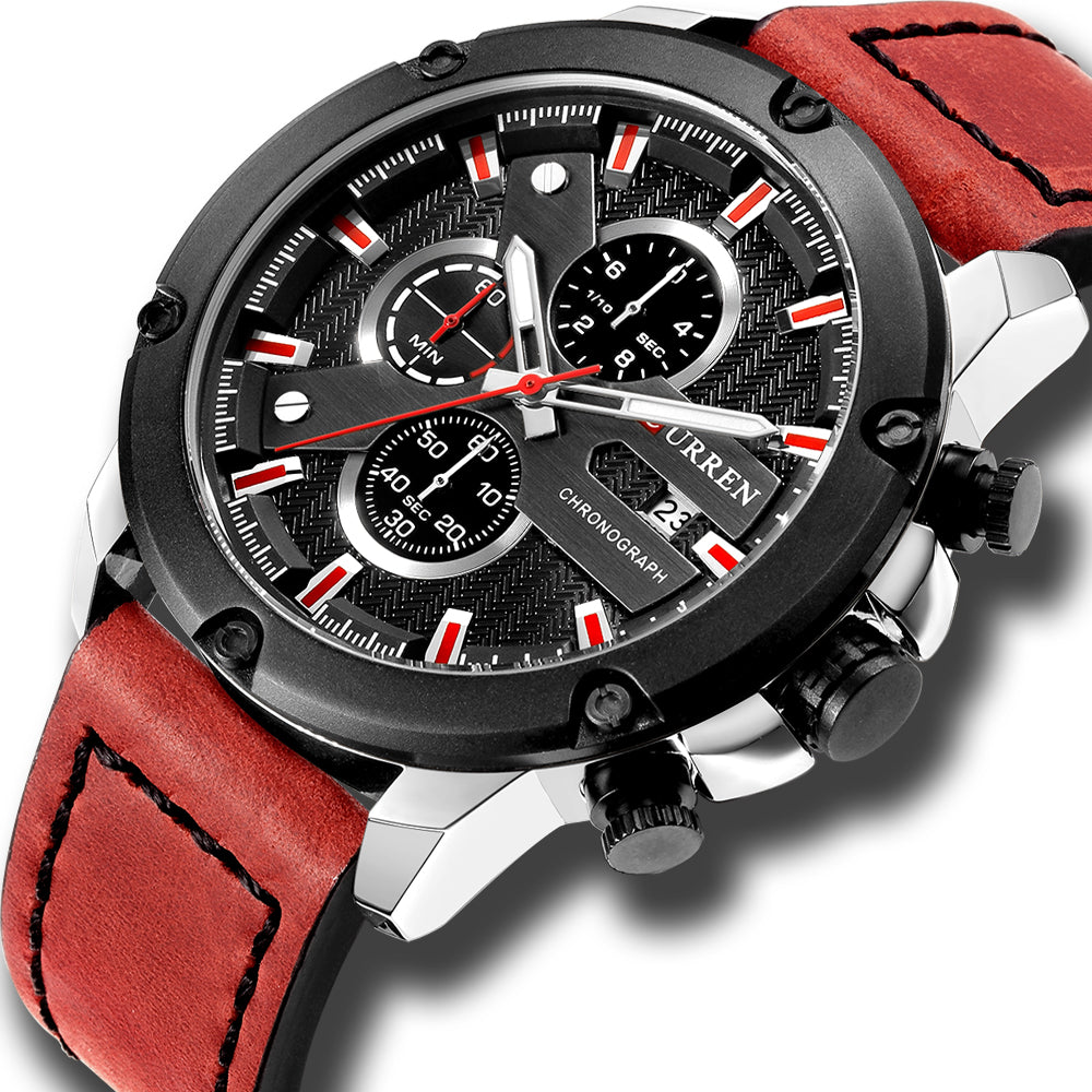 YSYH Luxury Men Multifunction Watch  Leather Quartz Wistwatches With Gifts For Men