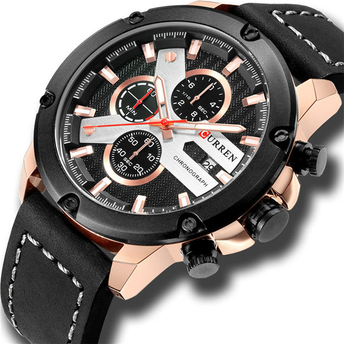 YSYH Luxury Men Multifunction Watch  Leather Quartz Wistwatches With Gifts For Men