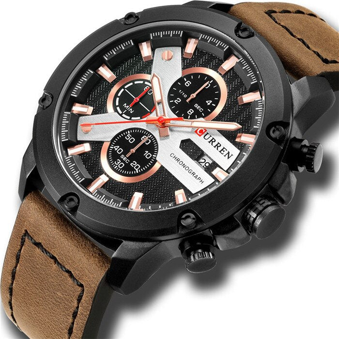 YSYH Luxury Men Multifunction Watch  Leather Quartz Wistwatches With Gifts For Men