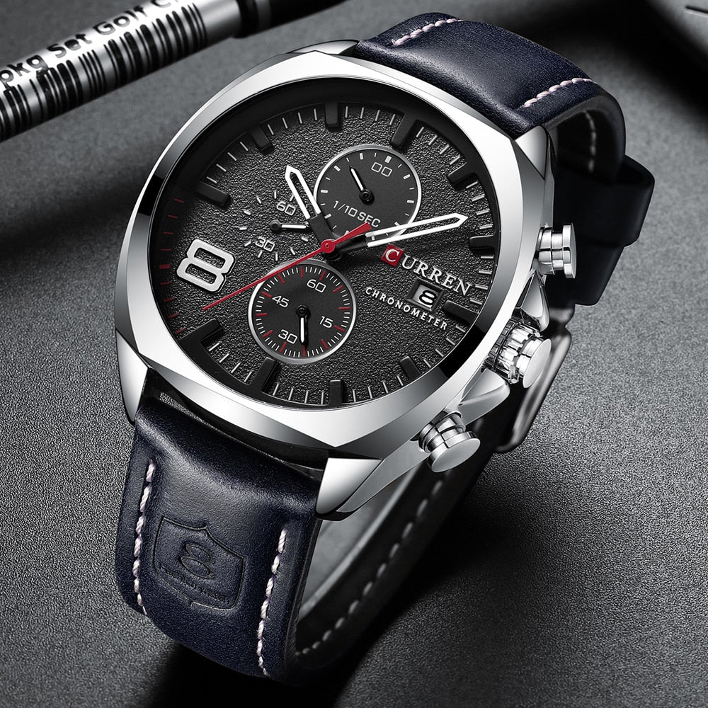 YSYH Men's Watch Leather Strap Chronograph Sport Watches Mens Wristwatch