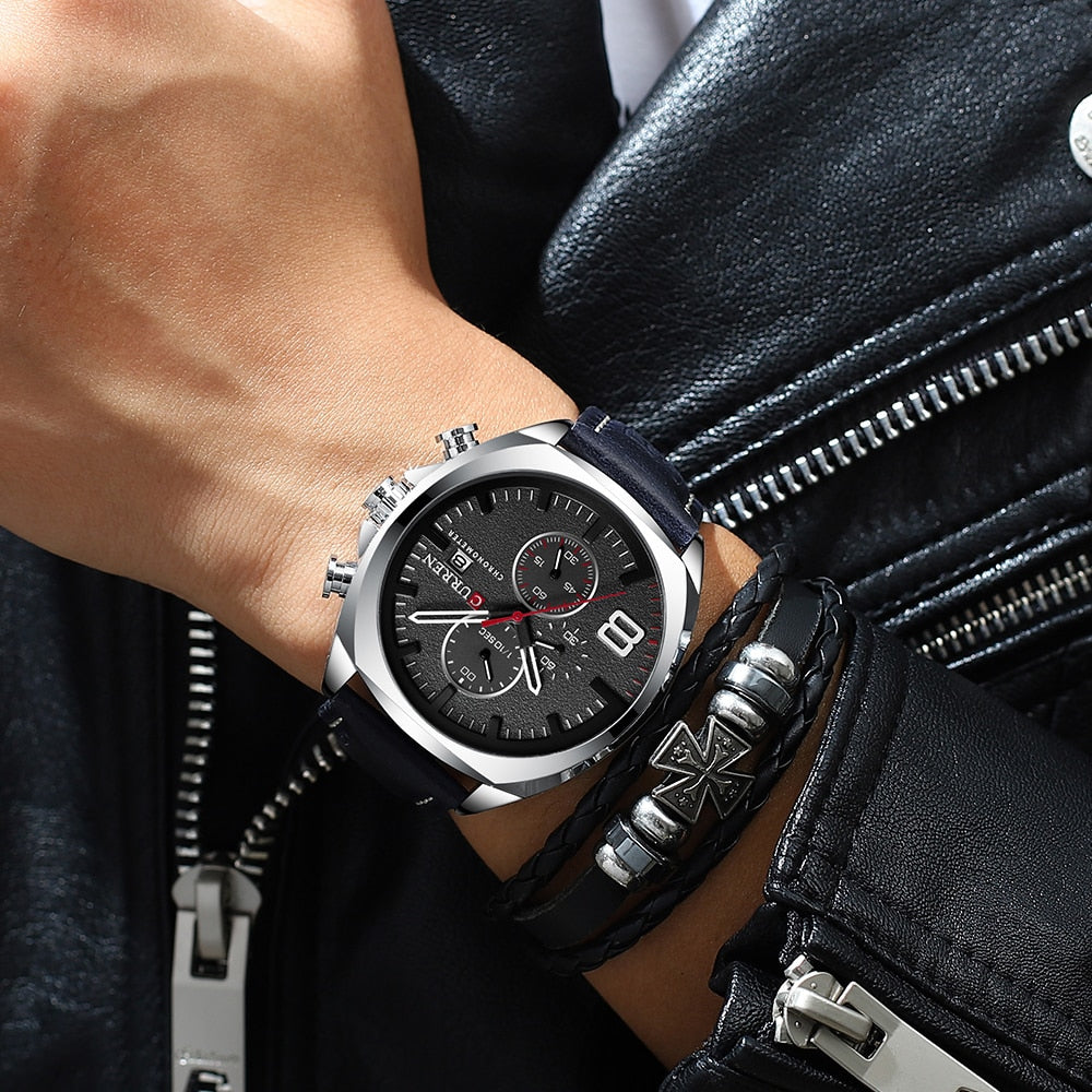YSYH Men's Watch Leather Strap Chronograph Sport Watches Mens Wristwatch