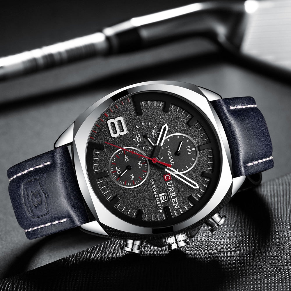 YSYH Men's Watch Leather Strap Chronograph Sport Watches Mens Wristwatch