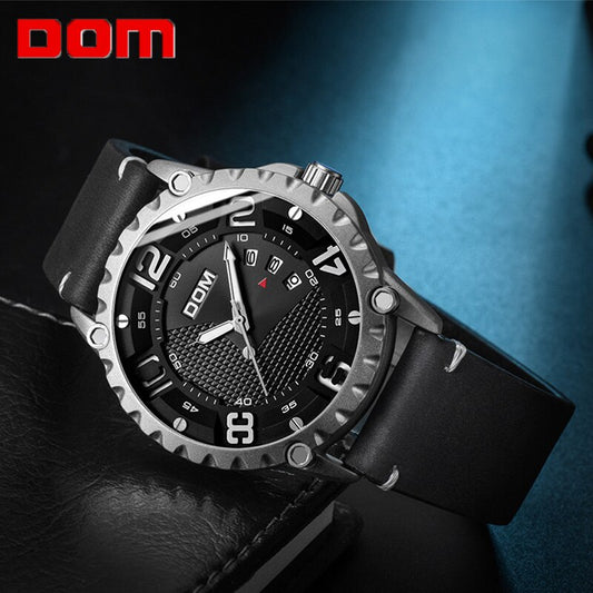 Luxury brand YSYH men's casual watch waterproof sports quartz wristwatch leather strap large dial calendar display clock men