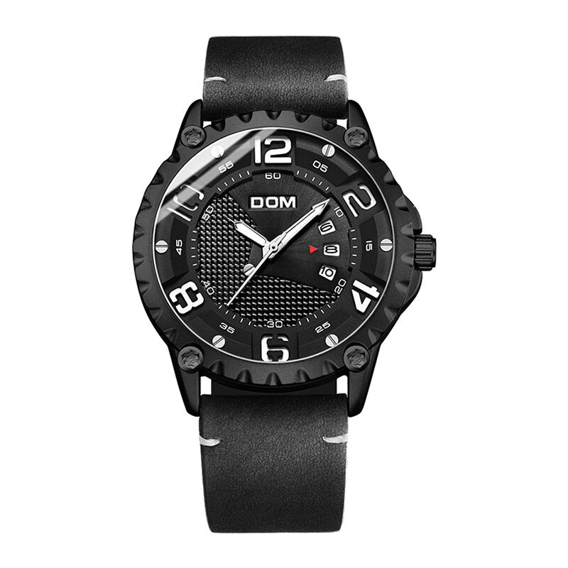 Luxury brand YSYH men's casual watch waterproof sports quartz wristwatch leather strap large dial calendar display clock men