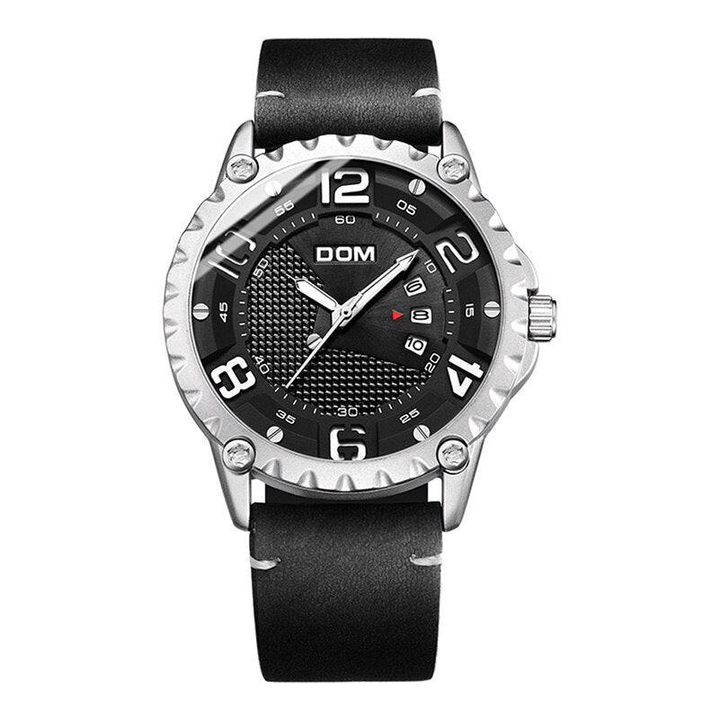 Luxury brand YSYH men's casual watch waterproof sports quartz wristwatch leather strap large dial calendar display clock men