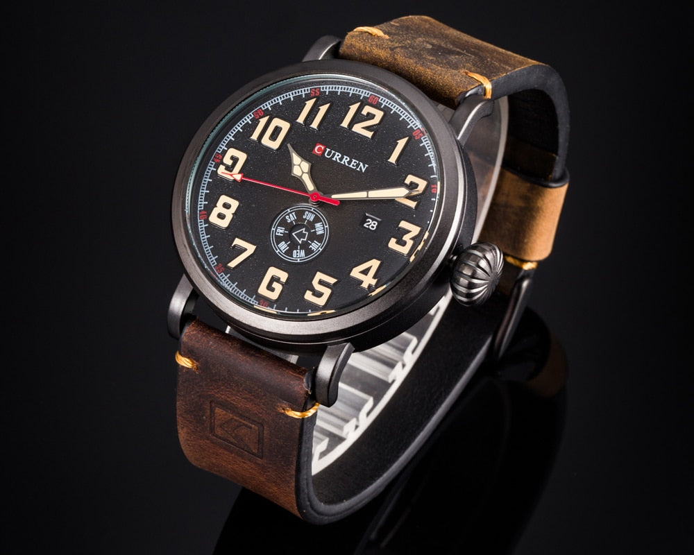 Male Clock YSYH  Genuine Leather Strap Men's Wristwatch Display Week Date Quartz-Watch  Men Watches